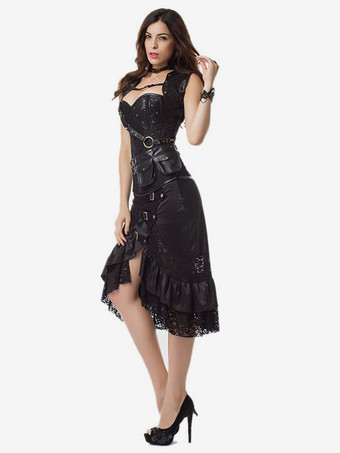 ハロウィン ブラックレースパンクロックゴシックスカートハイウエストイレギュラースカート