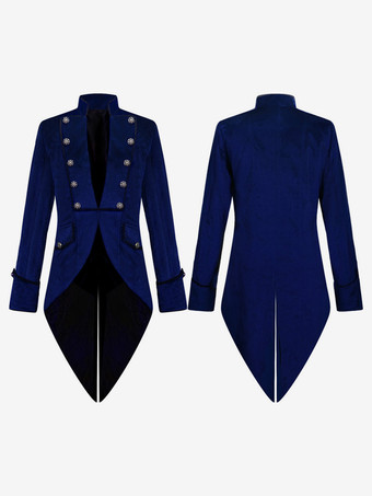 ブルー バーガンディ ヴィンテージ トップ レトロ ボタン オーバーコート レトロ コスチューム 男性用