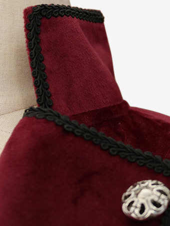 バーガンディ ヴィンテージ トップ レトロ ボタン オーバーコート レトロ コスチューム 男性用