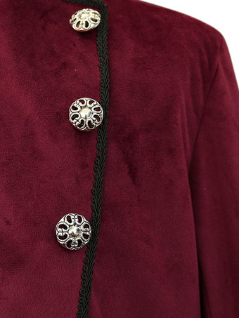 バーガンディ ヴィンテージ トップ レトロ ボタン オーバーコート レトロ コスチューム 男性用