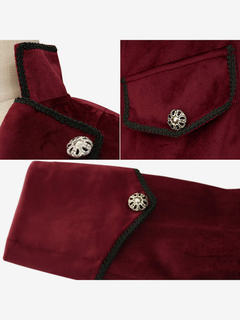 バーガンディ ヴィンテージ トップ レトロ ボタン オーバーコート レトロ コスチューム 男性用