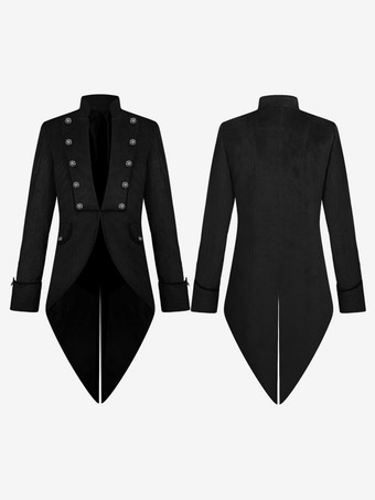 ブラック バーガンディ ヴィンテージ トップ レトロ ボタン オーバーコート レトロ コスチューム 男性用