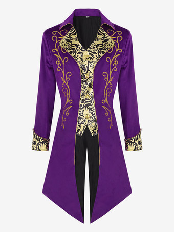 パープル パープルヴィンテージトップレトロボタンフローラルプリントカラーブロックオーバーコート バーガンディ