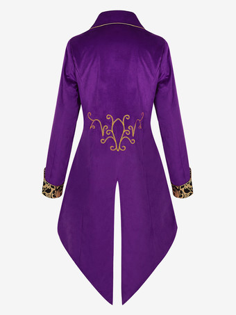 パープルヴィンテージトップレトロボタンフローラルプリントカラーブロックオーバーコート バーガンディ