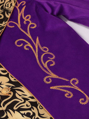 パープルヴィンテージトップレトロボタンフローラルプリントカラーブロックオーバーコート バーガンディ