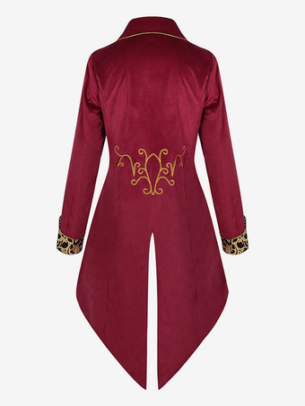 パープルヴィンテージトップレトロボタンフローラルプリントカラーブロックオーバーコート バーガンディ