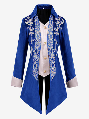 ブルー 男性用黒のヴィンテージトップ レトロボタン 長袖 レトロコスチューム