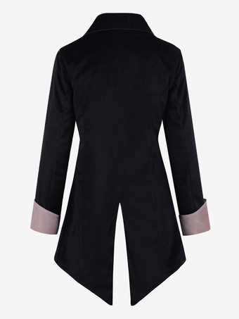 男性用黒のヴィンテージトップ レトロボタン 長袖 レトロコスチューム