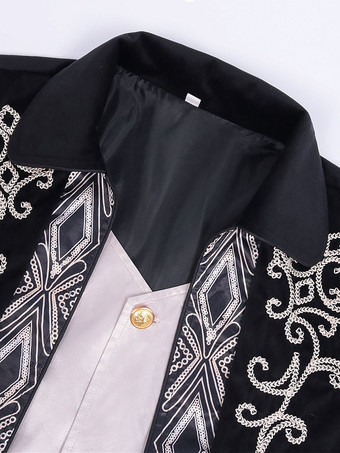 男性用黒のヴィンテージトップ レトロボタン 長袖 レトロコスチューム