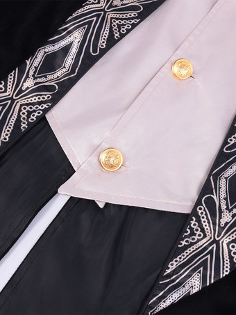 男性用黒のヴィンテージトップ レトロボタン 長袖 レトロコスチューム