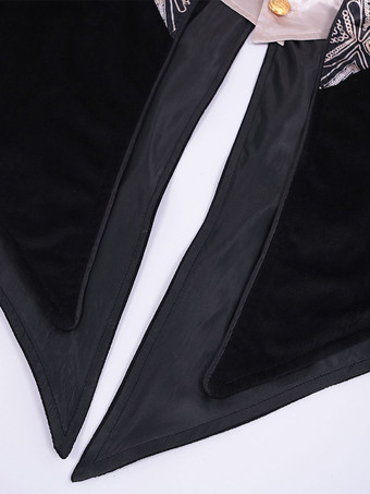 男性用黒のヴィンテージトップ レトロボタン 長袖 レトロコスチューム