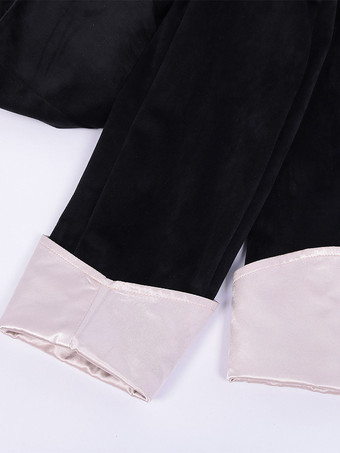 男性用黒のヴィンテージトップ レトロボタン 長袖 レトロコスチューム