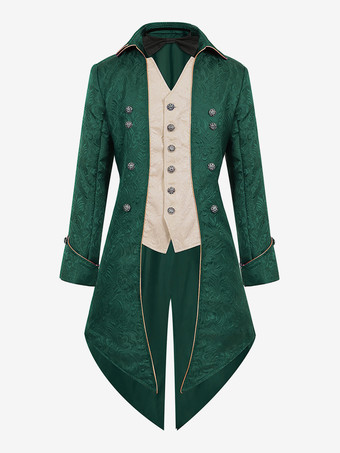 グリーン グリーン ヴィンテージ トップ レトロ ボタン 長袖 男性用レトロコスチューム バーガンディ