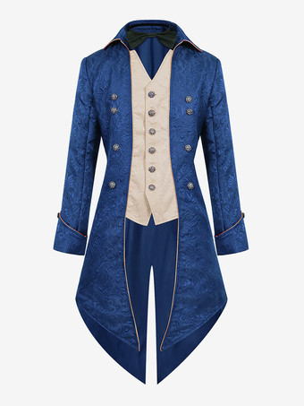 ブルー グリーン ヴィンテージ トップ レトロ ボタン 長袖 男性用レトロコスチューム バーガンディ