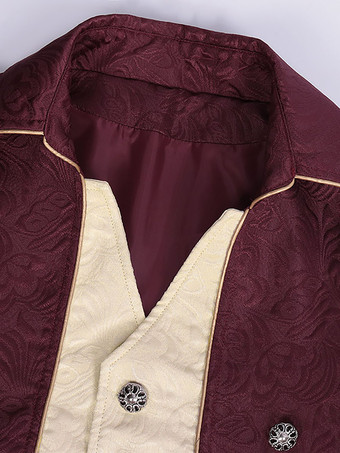 グリーン ヴィンテージ トップ レトロ ボタン 長袖 男性用レトロコスチューム バーガンディ