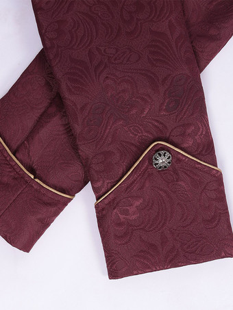 グリーン ヴィンテージ トップ レトロ ボタン 長袖 男性用レトロコスチューム バーガンディ