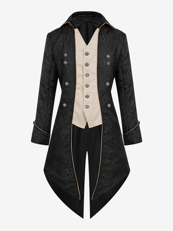 ブラック グリーン ヴィンテージ トップ レトロ ボタン 長袖 男性用レトロコスチューム バーガンディ