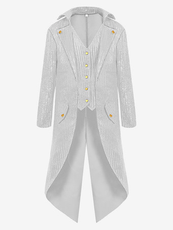 ホワイト グリーン ヴィンテージ トップ レトロ スパンコール ボタン 長袖 レトロ 男性用コスチューム