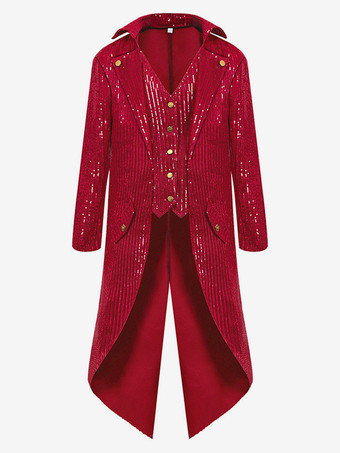 レッド グリーン ヴィンテージ トップ レトロ スパンコール ボタン 長袖 レトロ 男性用コスチューム