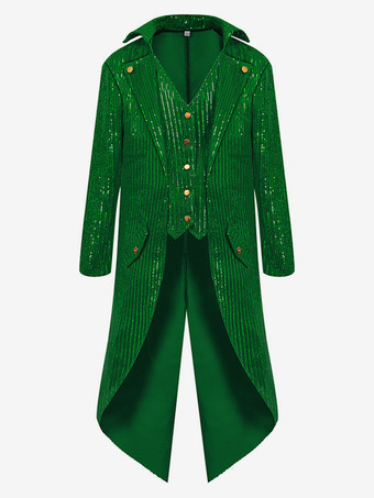 グリーン グリーン ヴィンテージ トップ レトロ スパンコール ボタン 長袖 レトロ 男性用コスチューム
