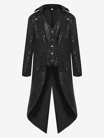 ブラック グリーン ヴィンテージ トップ レトロ スパンコール ボタン 長袖 レトロ 男性用コスチューム