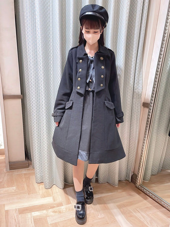 ゴシックロリータコートダークグリーンポリエステルオーバーコートコート秋ロリータアウターウェア