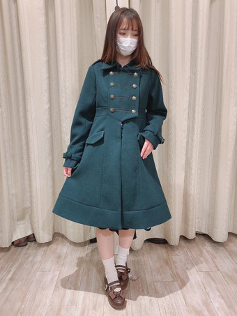 ゴシックロリータコートダークグリーンポリエステルオーバーコートコート秋ロリータアウターウェア