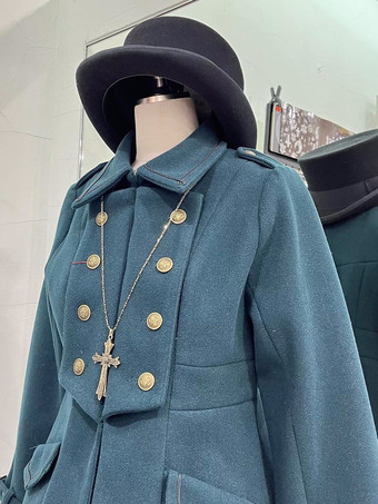 ゴシックロリータコートダークグリーンポリエステルオーバーコートコート秋ロリータアウターウェア