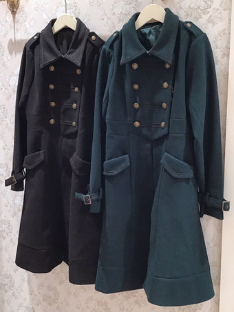 ゴシックロリータコートダークグリーンポリエステルオーバーコートコート秋ロリータアウターウェア