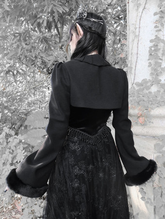 ゴシックロリータコート ブラックポリエステルオーバーコート 冬用ロリータアウター