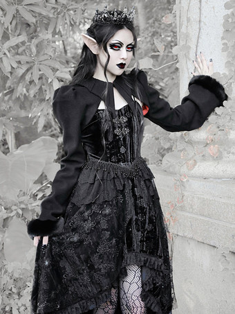 ゴシックロリータコート ブラックポリエステルオーバーコート 冬用ロリータアウター