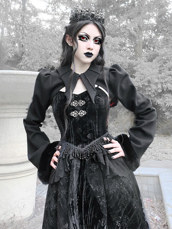 ゴシックロリータコート ブラックポリエステルオーバーコート 冬用ロリータアウター