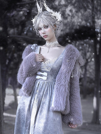 ゴシックロリータコート パープルコート チェーンオーバーコート ポリエステル 秋ロリータアウター