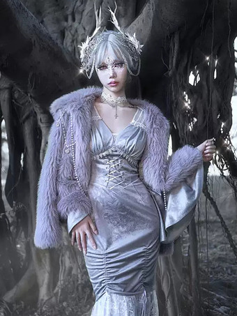 ゴシックロリータコート パープルコート チェーンオーバーコート ポリエステル 秋ロリータアウター