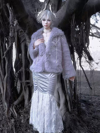 パープル ゴシックロリータコート パープルコート チェーンオーバーコート ポリエステル 秋ロリータアウター