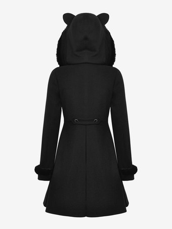 ゴシックロリータコート ブラックポリエステルオーバーコート 秋ロリータアウター