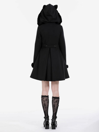 ゴシックロリータコート ブラックポリエステルオーバーコート 秋ロリータアウター