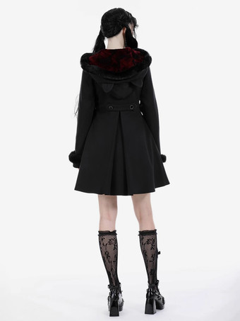 ゴシックロリータコート ブラックポリエステルオーバーコート 秋ロリータアウター