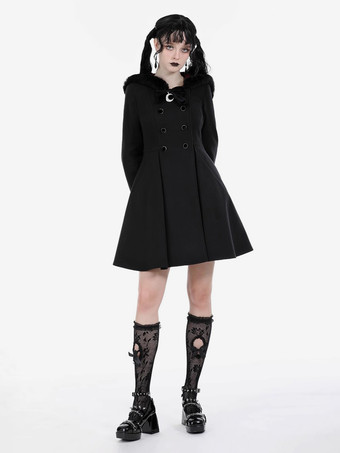 ゴシックロリータコート ブラックポリエステルオーバーコート 秋ロリータアウター