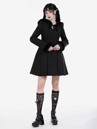 ゴシックロリータコート ブラックポリエステルオーバーコート 秋ロリータアウター