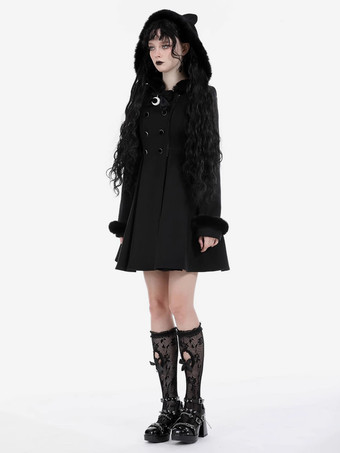 ゴシックロリータコート ブラックポリエステルオーバーコート 秋ロリータアウター