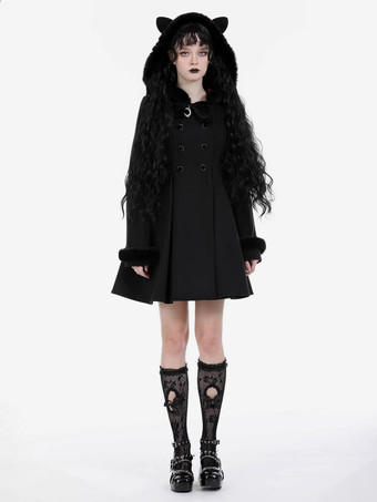 ゴシックロリータコート ブラックポリエステルオーバーコート 秋ロリータアウター