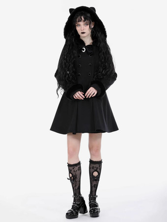 ゴシックロリータコート ブラックポリエステルオーバーコート 秋ロリータアウター