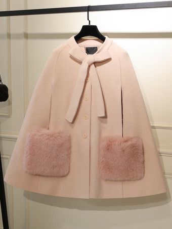 ピンクゴシックロリータコート ピンクコート リボン カラーブロック オーバーコート ポリエステル 冬用ロリータアウター