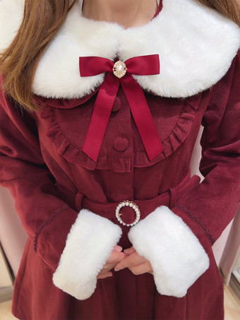 ゴシックロリータコート ブラックコート フリル リボン オーバーコート ポリエステル 秋 ロリータ アウター