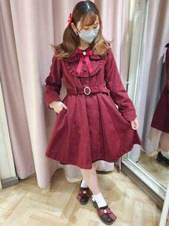 ゴシックロリータコート ブラックコート フリル リボン オーバーコート ポリエステル 秋 ロリータ アウター