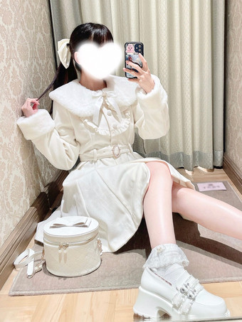 ゴシックロリータコート ブラックコート フリル リボン オーバーコート ポリエステル 秋 ロリータ アウター