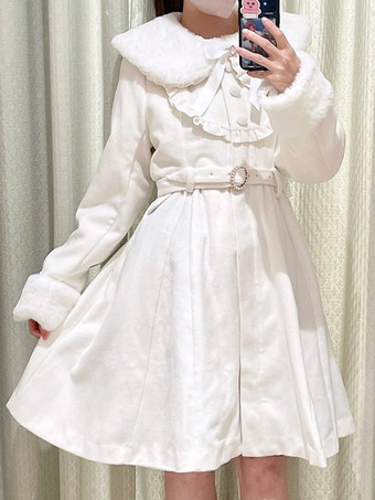 アイボリー ゴシックロリータコート ブラックコート フリル リボン オーバーコート ポリエステル 秋 ロリータ アウター