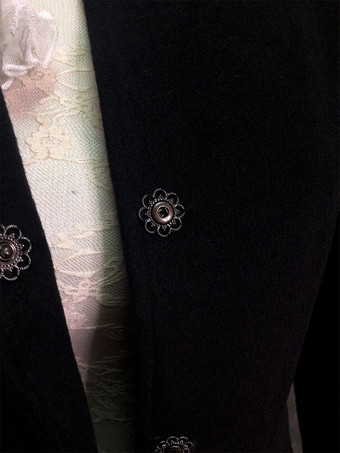 ゴシックロリータコート ブラックリボン ポリエステルオーバーコート 秋ロリータアウター