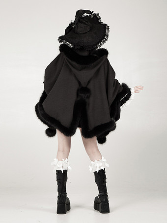 ゴシックロリータポンチョ ホワイトポリエステルポンポン 秋ロリータアウター